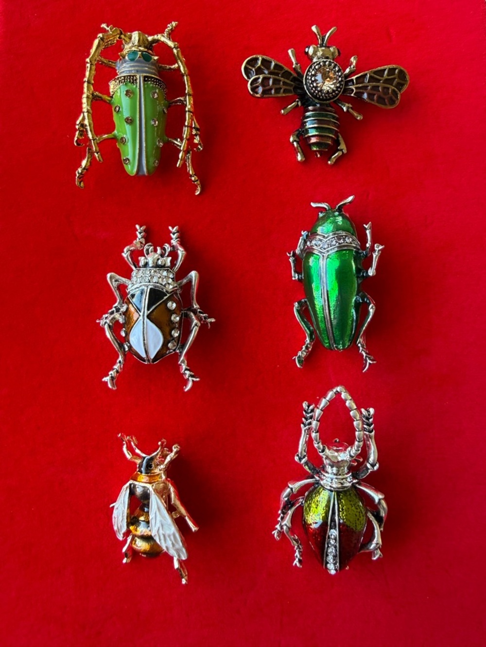 Anthropologie Green and Gold Insect Brooch Set